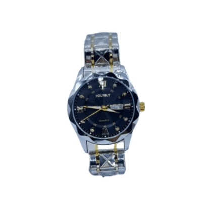 HOURSLY Diamond Dial Quartz Wristwatch Stainless Steel Date Week Analog Watch